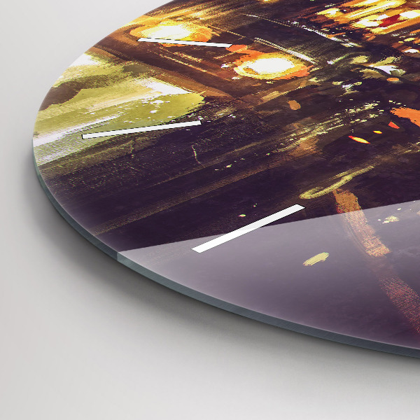 Round glass clock Painted city