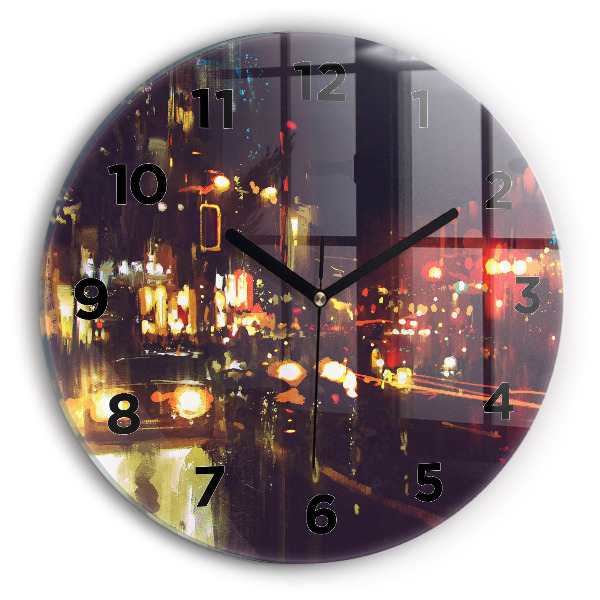 Round glass clock Painted city