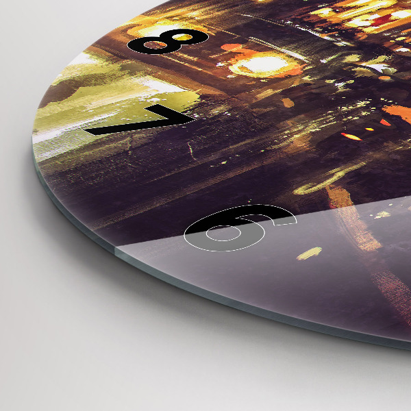 Round glass clock Painted city