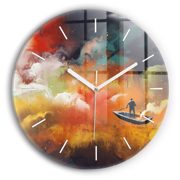 Round glass clock Abstract painting