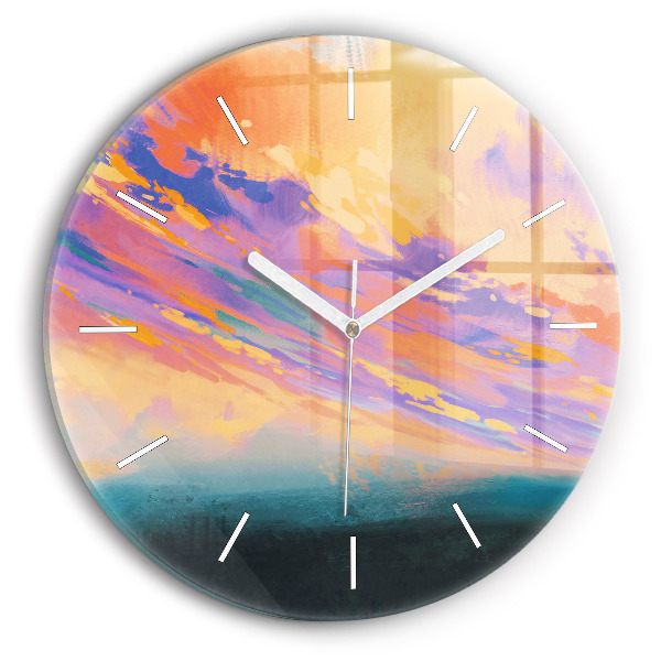 Round glass clock Abstraction sky