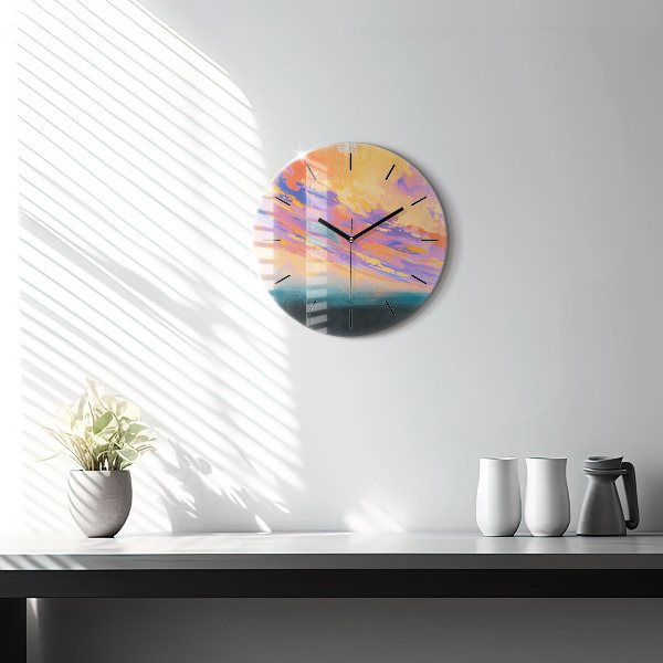 Round glass clock Abstraction sky