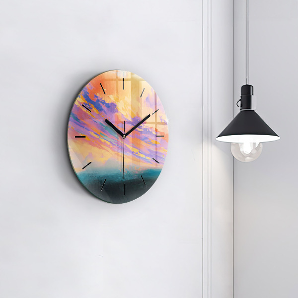 Round glass clock Abstraction sky