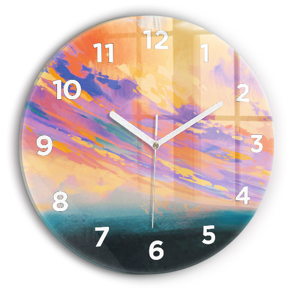 Round glass clock Abstraction sky