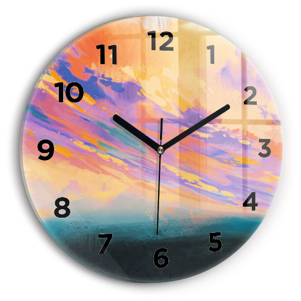 Round glass clock Abstraction sky