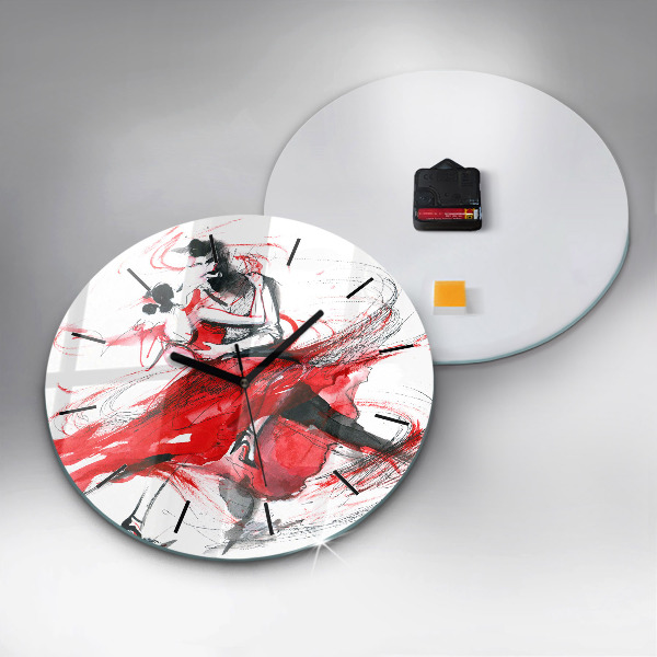 Round glass clock Dancing couple