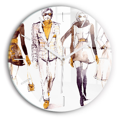 Round glass clock Woman and man