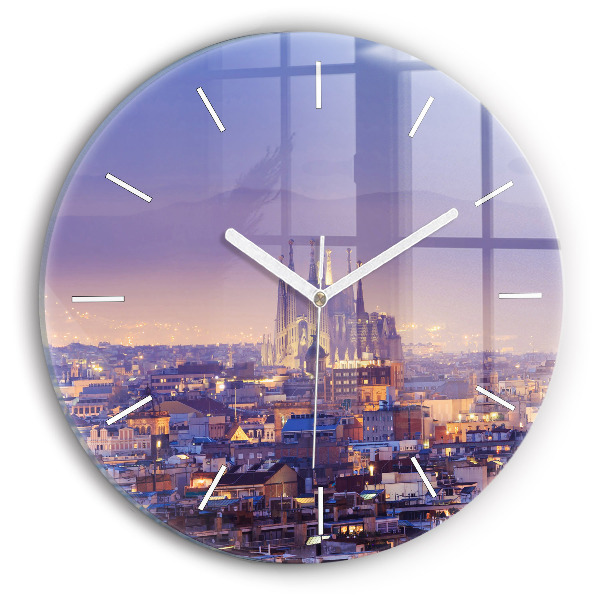 Round glass clock View of Barcelona