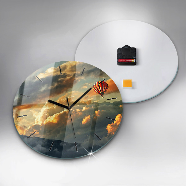 Round glass clock Balloon flight in the clouds