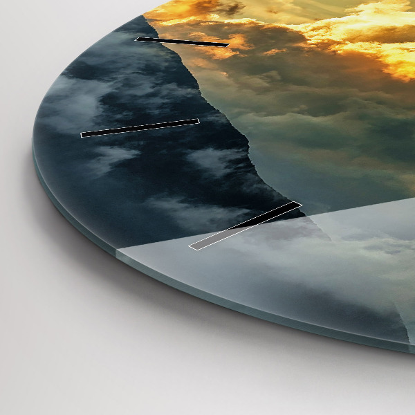 Round glass clock Balloon flight in the clouds