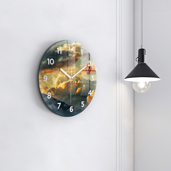 Round glass clock Balloon flight in the clouds
