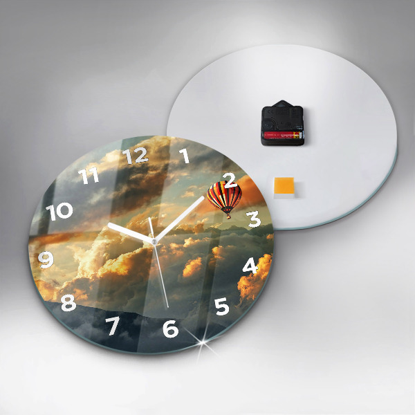 Round glass clock Balloon flight in the clouds