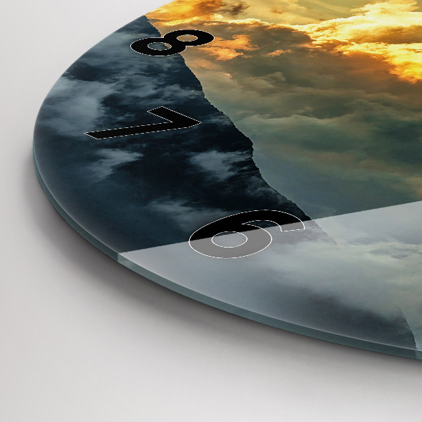 Round glass clock Balloon flight in the clouds