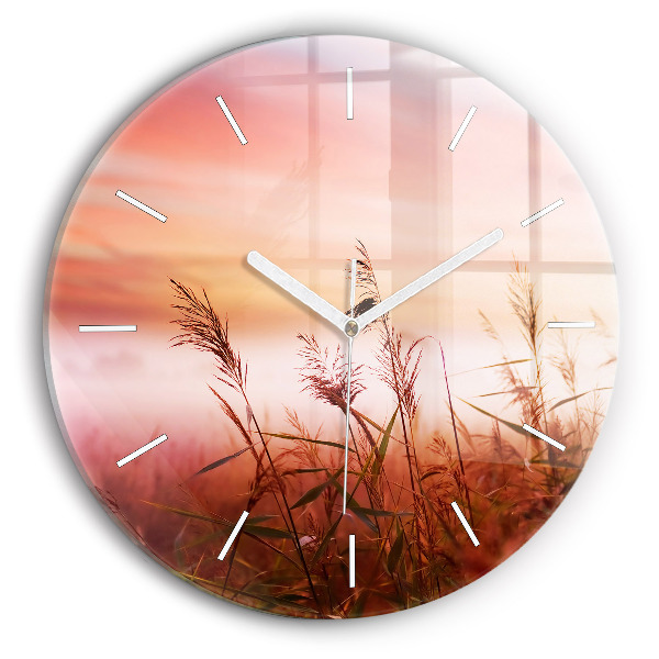 Round glass clock Foggy morning