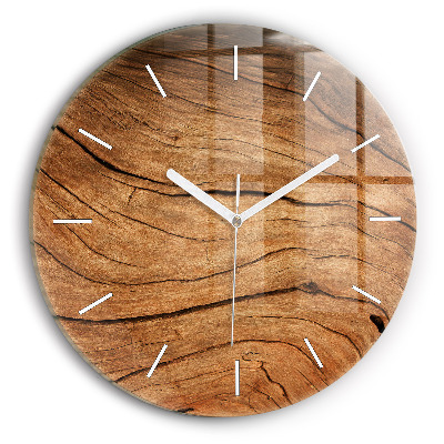 Round glass clock Old wood
