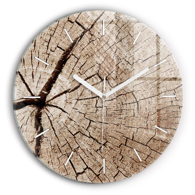 Round glass clock Old wood stump