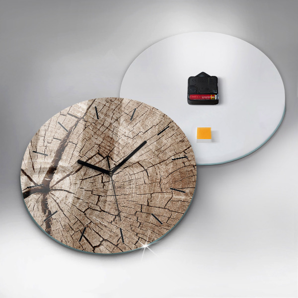 Round glass clock Old wood stump