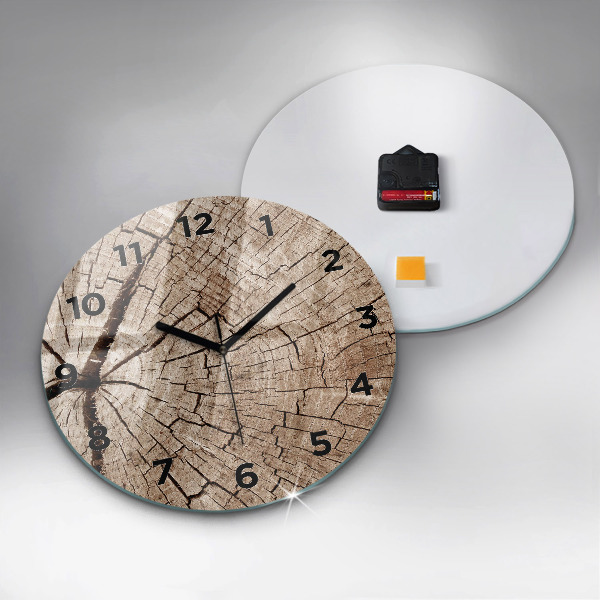 Round glass clock Old wood stump