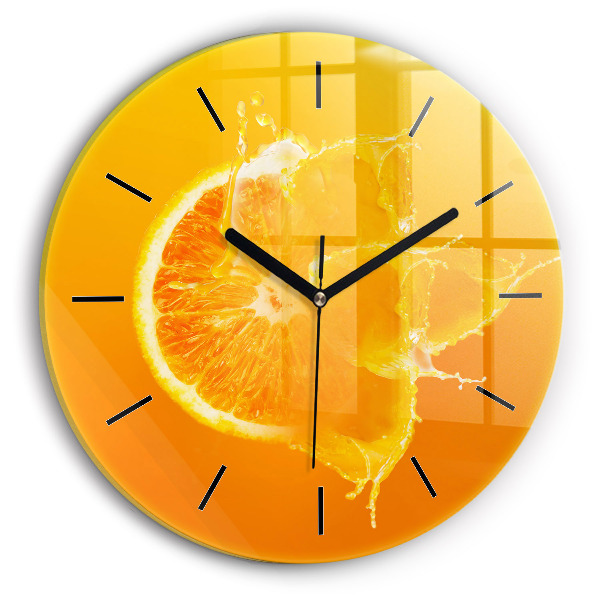 Round glass clock Orange