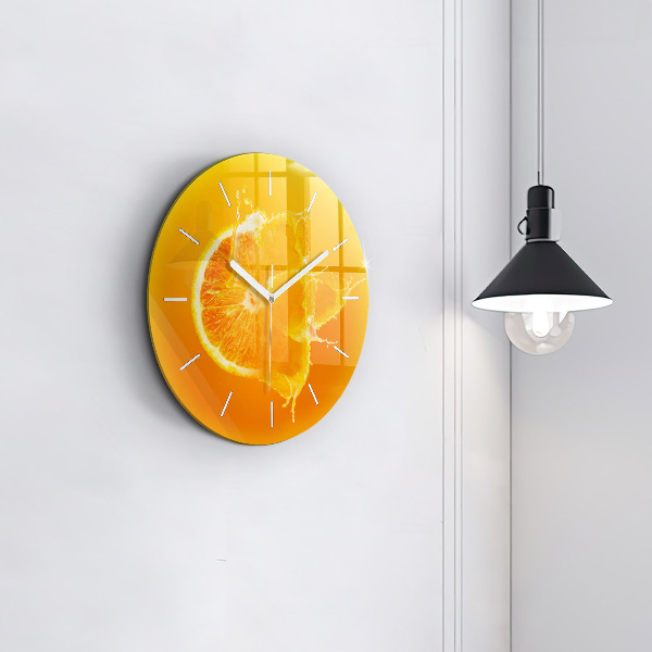 Round glass clock Orange