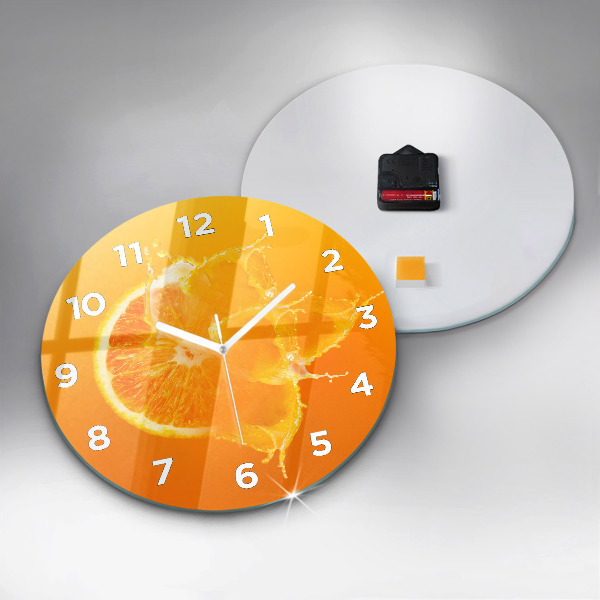 Round glass clock Orange