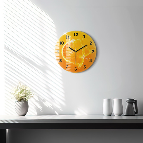 Round glass clock Orange