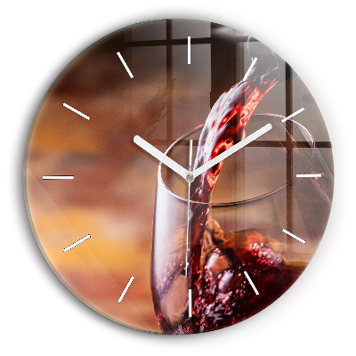 Round glass clock A glass of red wine