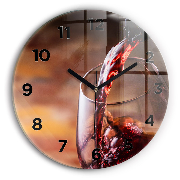 Round glass clock A glass of red wine