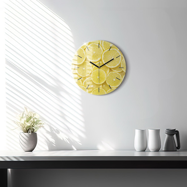Round glass clock Lemon slices