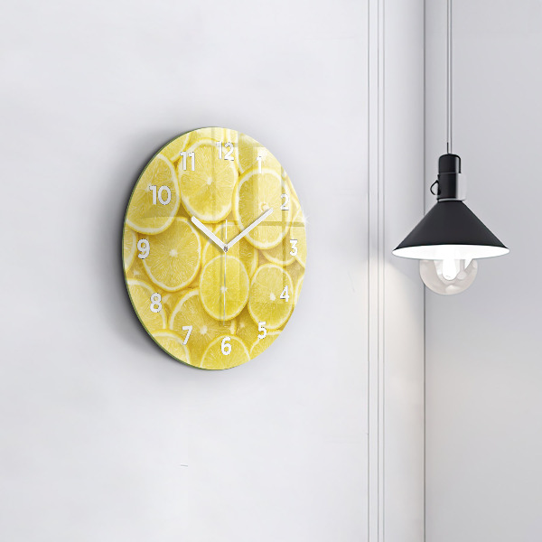 Round glass clock Lemon slices