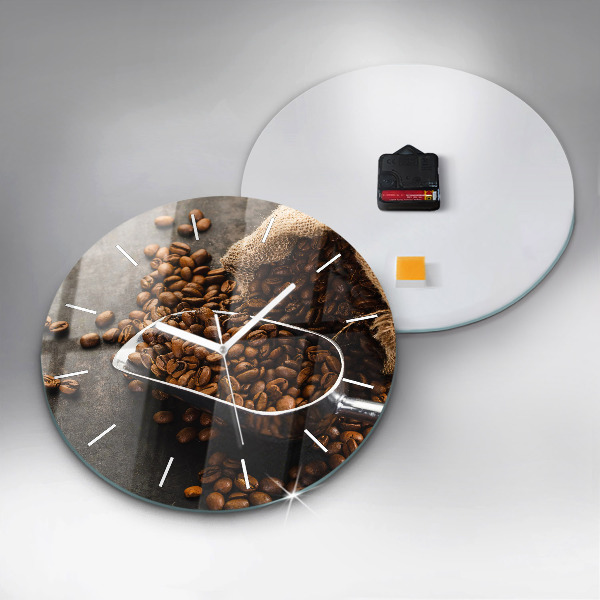 Round glass clock A bag of coffee beans