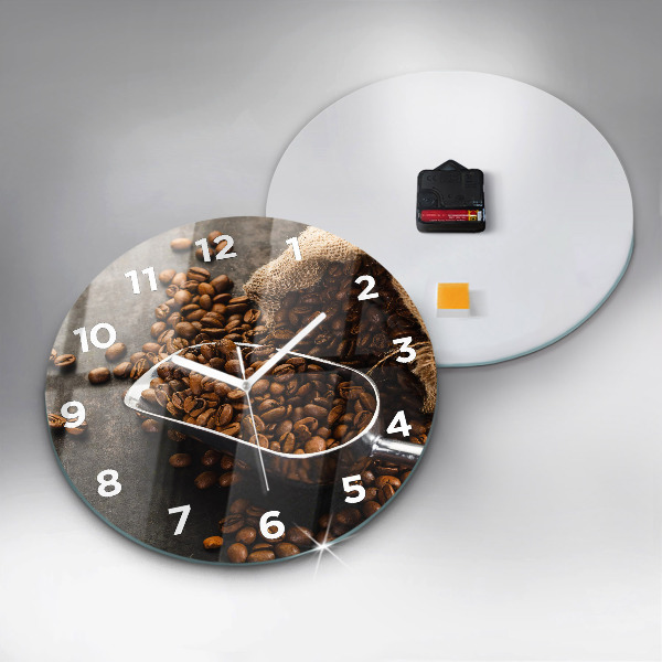 Round glass clock A bag of coffee beans