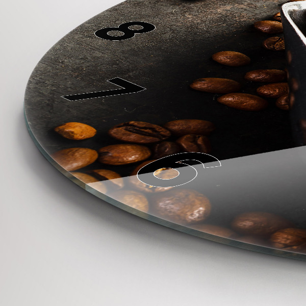 Round glass clock A bag of coffee beans