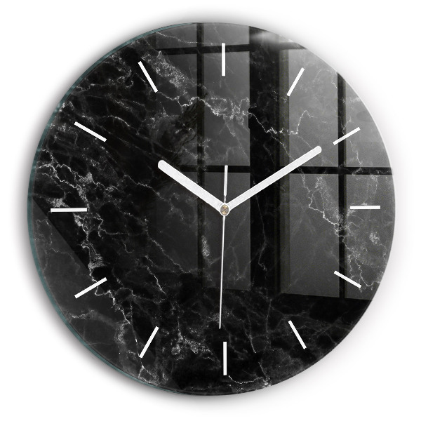 Round glass clock Dark marble