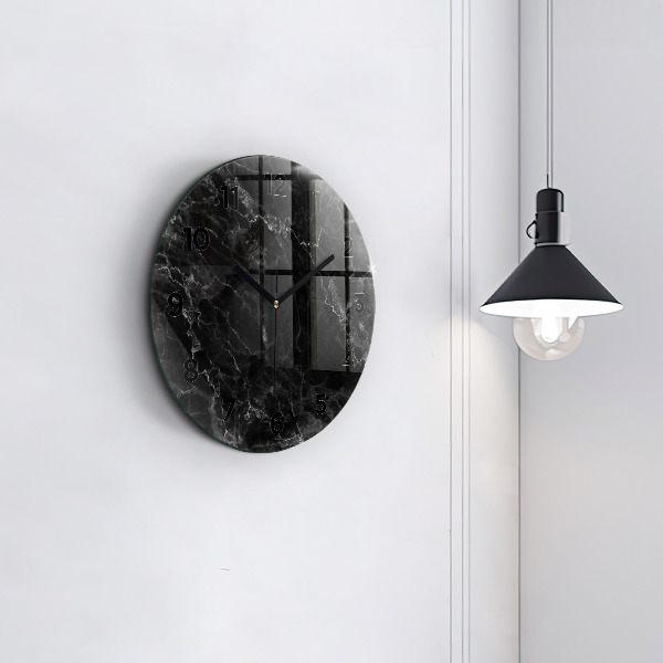 Round glass clock Dark marble