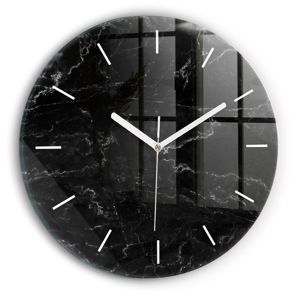 Round glass clock Black marble
