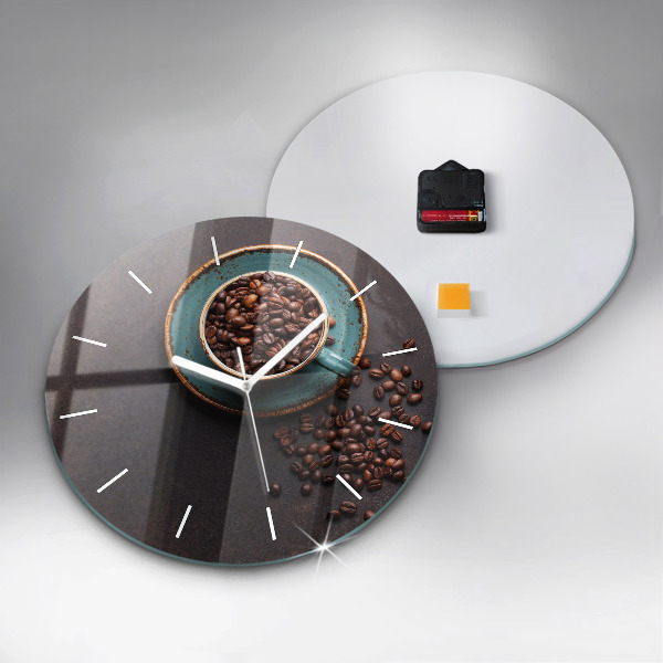 Round glass clock A cup of coffee
