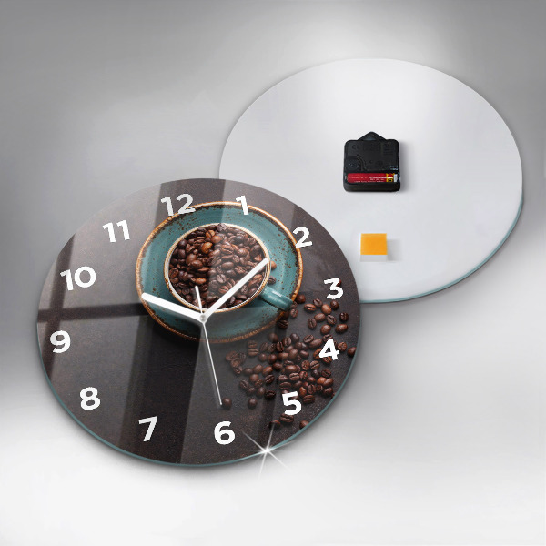 Round glass clock A cup of coffee