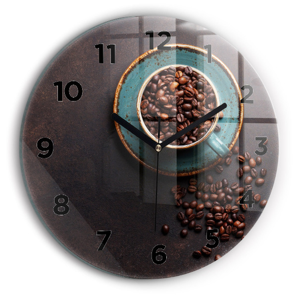 Round glass clock A cup of coffee