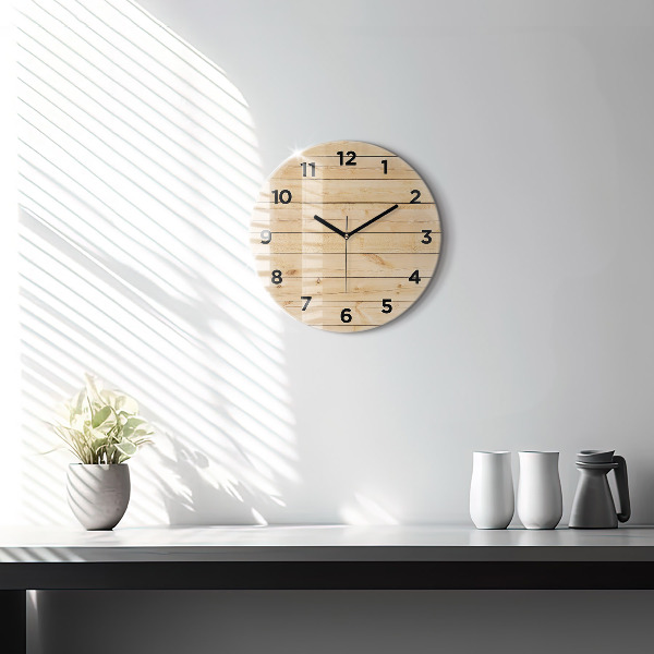 Round glass clock Wooden boards