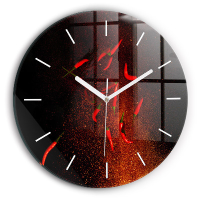 Round glass clock Chili peppers