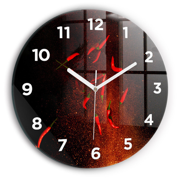 Round glass clock Chili peppers