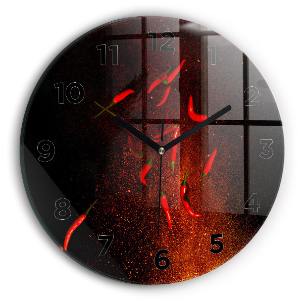 Round glass clock Chili peppers