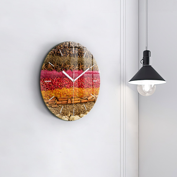 Round glass clock Rows of spices