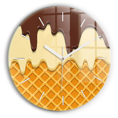 Round glass clock Waffle and ice cream