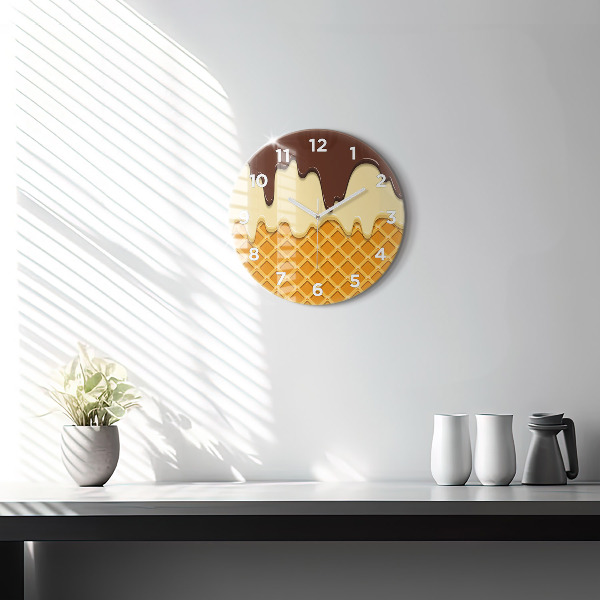 Round glass clock Waffle and ice cream