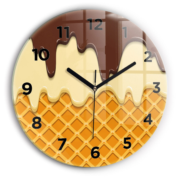 Round glass clock Waffle and ice cream