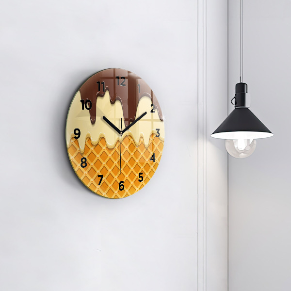 Round glass clock Waffle and ice cream
