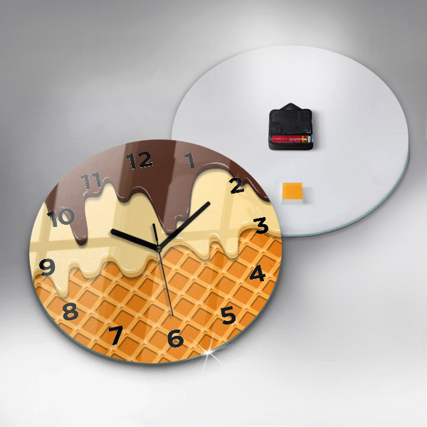 Round glass clock Waffle and ice cream