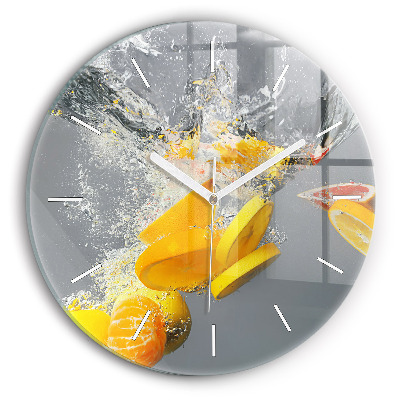 Round glass clock Citrus in water